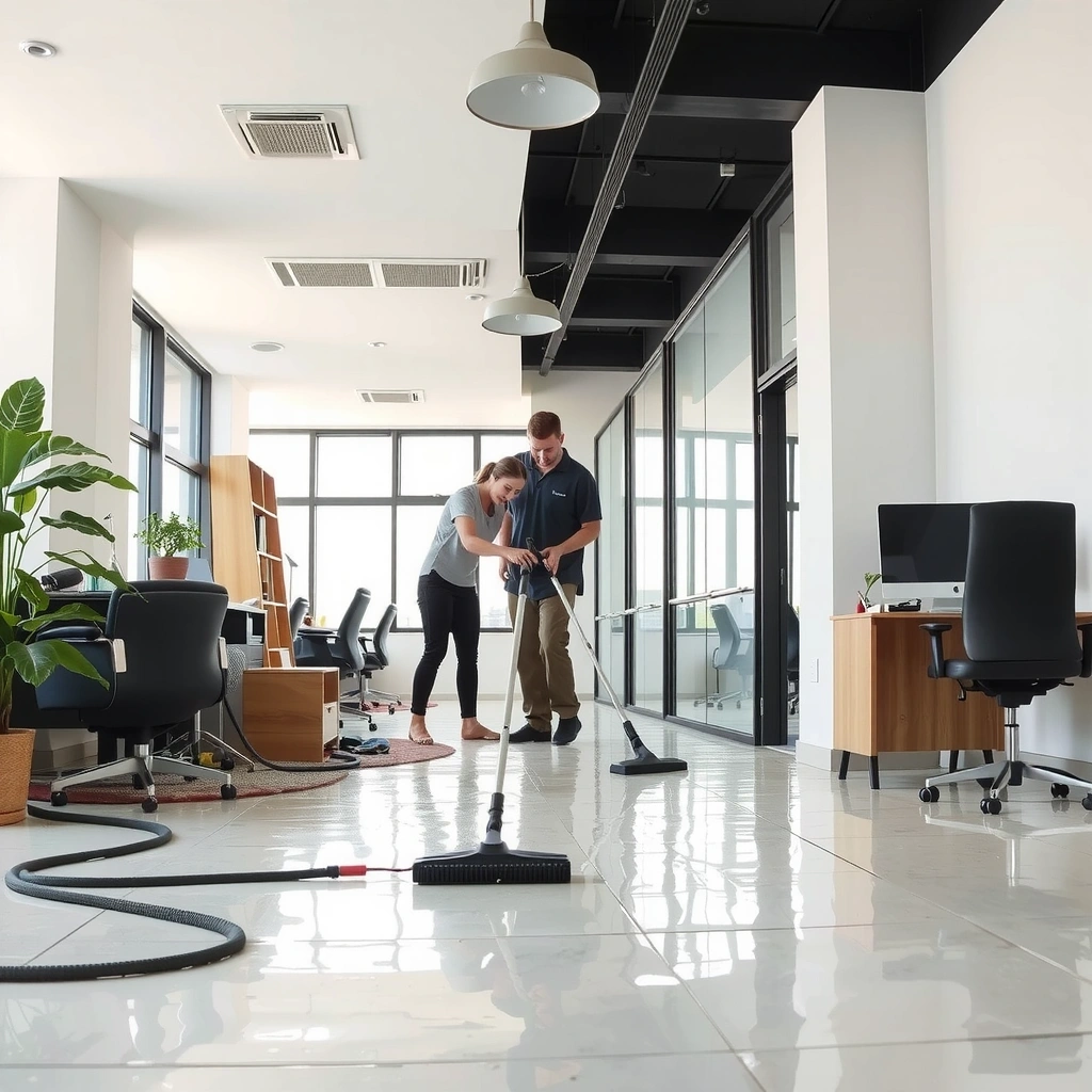 Professional cleaning service transforming dirty office space into spotless environment